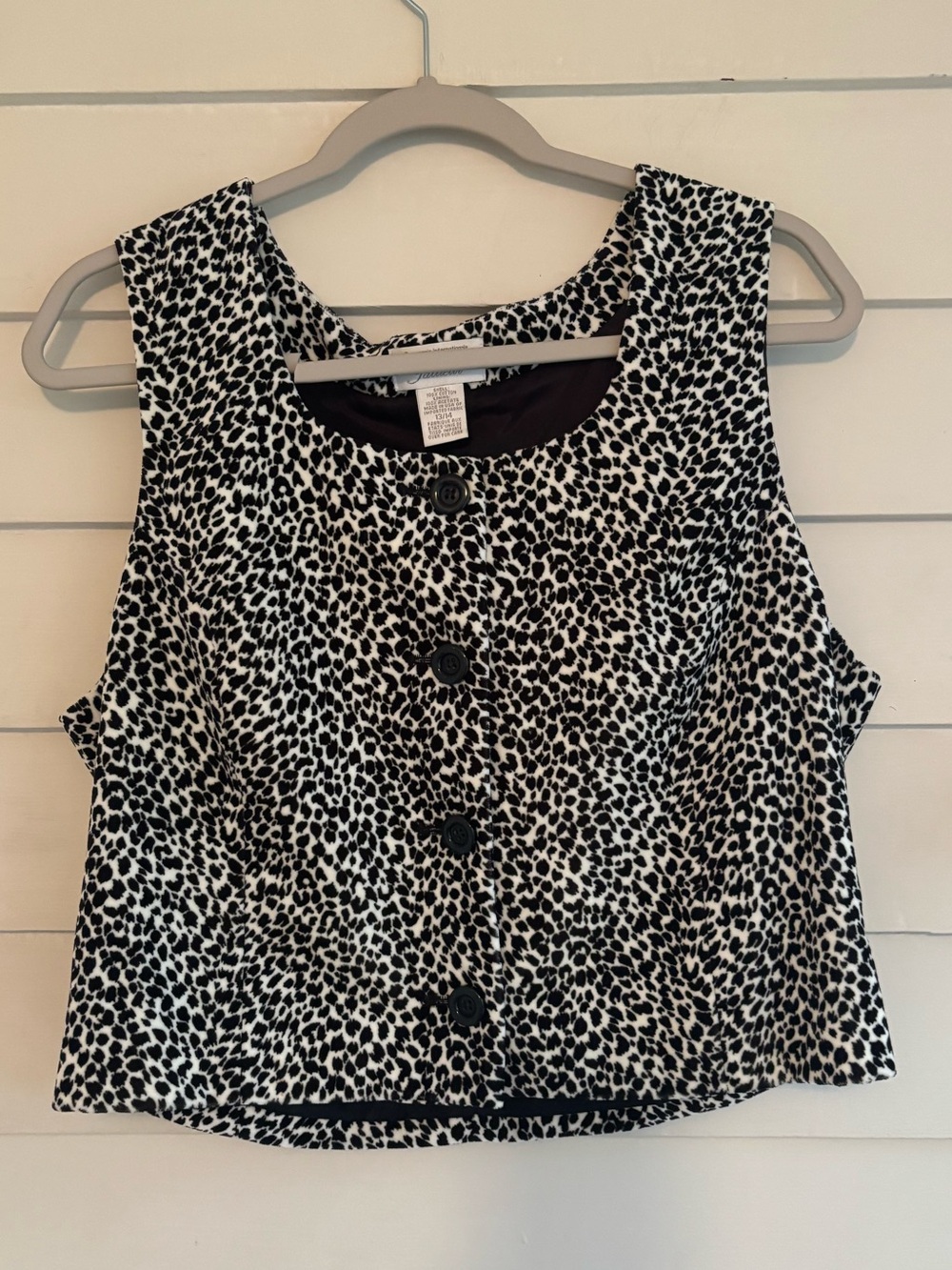 Vintage Express Black & White Leopard Print Button Vest Women’s Size 13/14